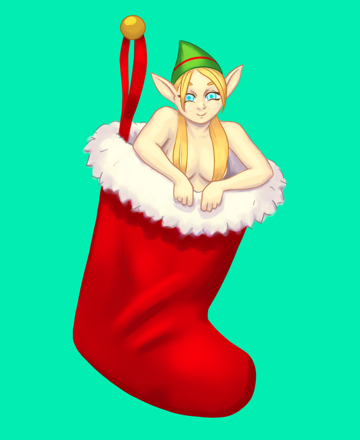 Christmas elf woman in Christmas stocking